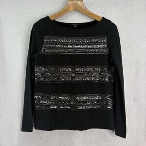 Banana Republic Women's Size Medium Black Sequin‎ Striped Stretch Knit Top